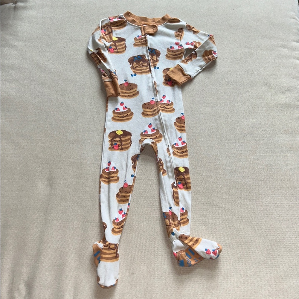 HONEST Baby 100 % Organic Cotton Pancake Print Footie /Sleeper‎ Zip Up  Size 18m